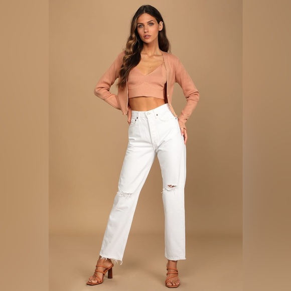 Lulus// Two Cute Peach Ribbed Knit Crop Top and Cardigan Sweater Set - Picture 5 of 12